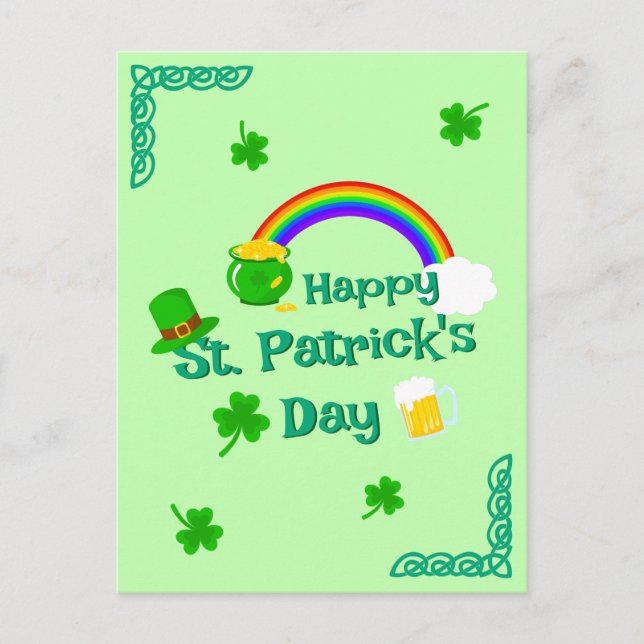 St. Patrick's Day Shamrock Pot of Gold Celtic Knot Postcard (Front)