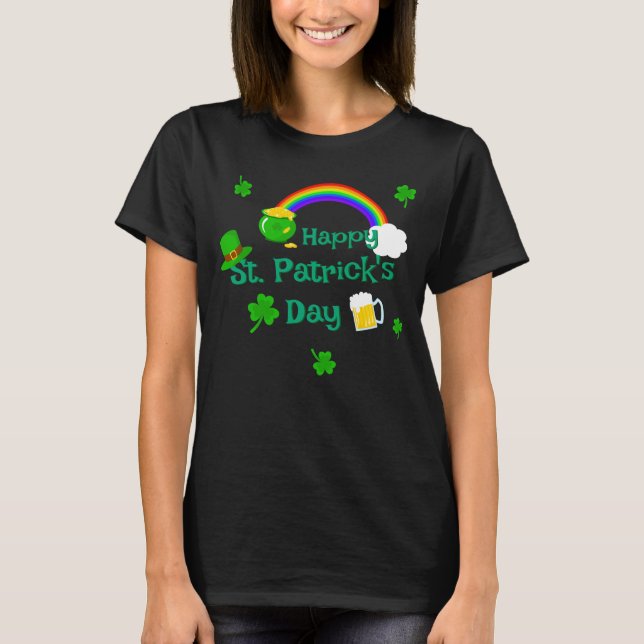 St. Patrick's Day Shamrock Pot of Gold Celtic Knot T-Shirt (Front)