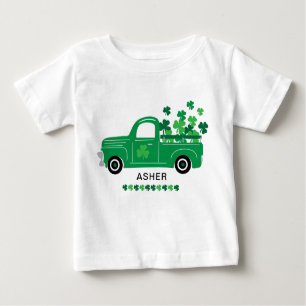 St. Patrick's Day Shamrock Truck Personalised Name Baby T-Shirt