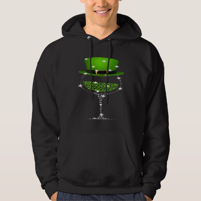 St Patricks Day Shamrock Wine Glass For Women Men Hoodie (Front)
