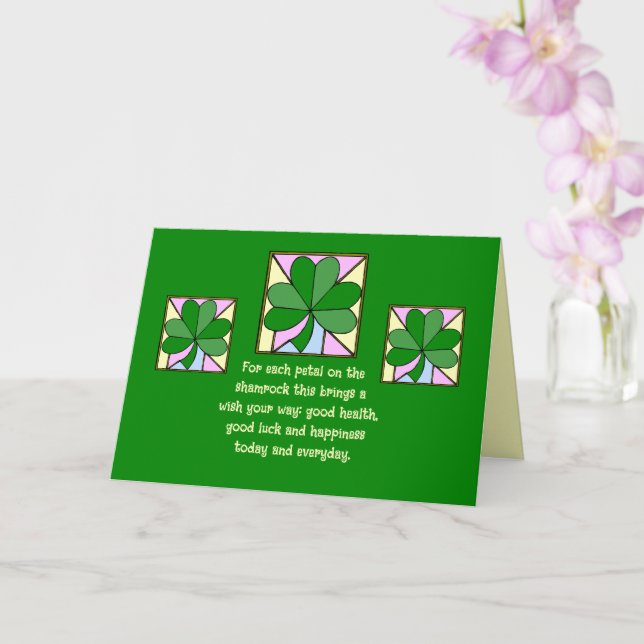 ST .PATRICK'S DAY/SHAMROCKS AND IRISH BLESSING CARD (Orchid)