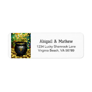 St. Patrick's Day Shamrocks and Pot of Gold Irish Return Address Label