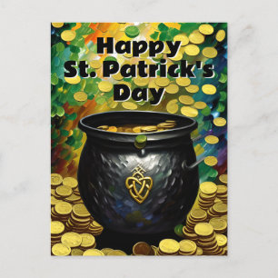 St. Patrick's Day Shamrocks and Pot of Gold Postcard