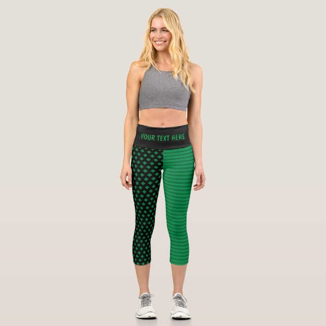 St. Patrick's Day Shamrocks And Stripes Capri Leggings (Front)