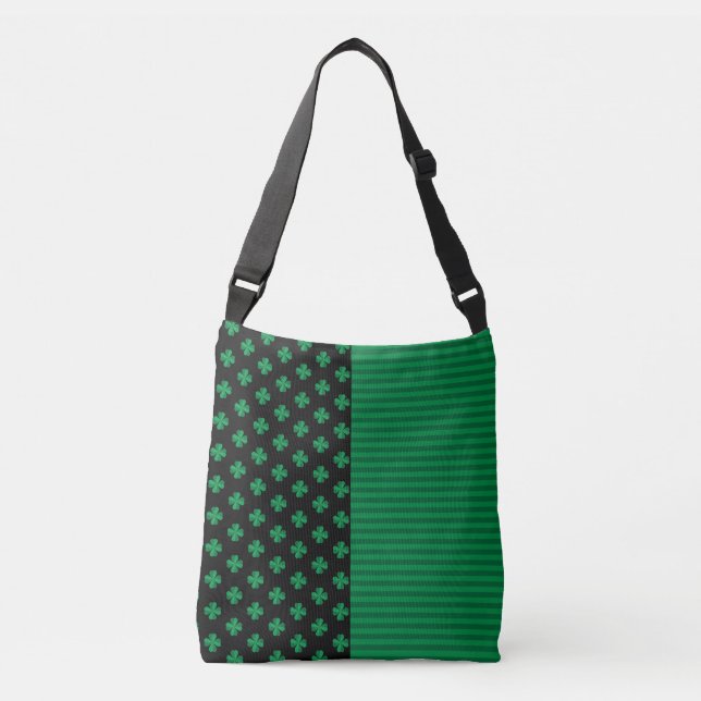 St. Patrick's Day Shamrocks And Stripes Crossbody Bag (Front)