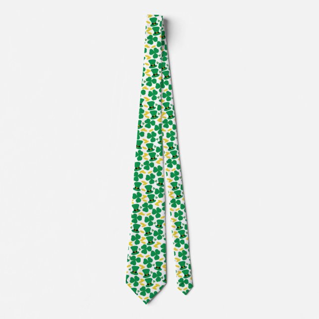 St. Patrick's Day Shamrocks Coins and Hat Pattern Tie (Front)