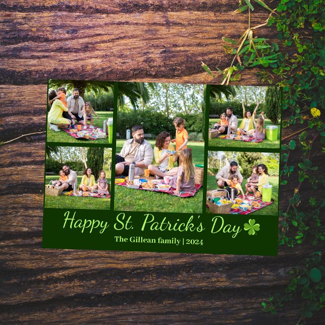  St. patrick's day Shamrocks family photo Collage Foil Holiday Card (Creator Uploaded)