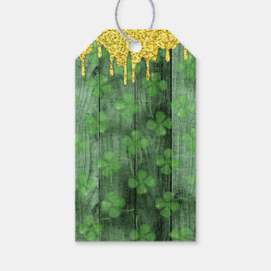 St. Patrick's Day Shamrocks Glitter Gold Drips Gift Tags