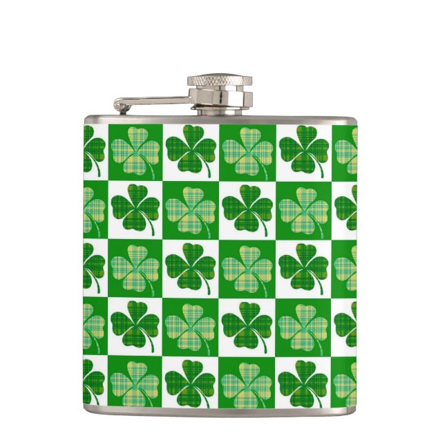 St. Patrick's Day Shamrocks Hip Flask (Front)