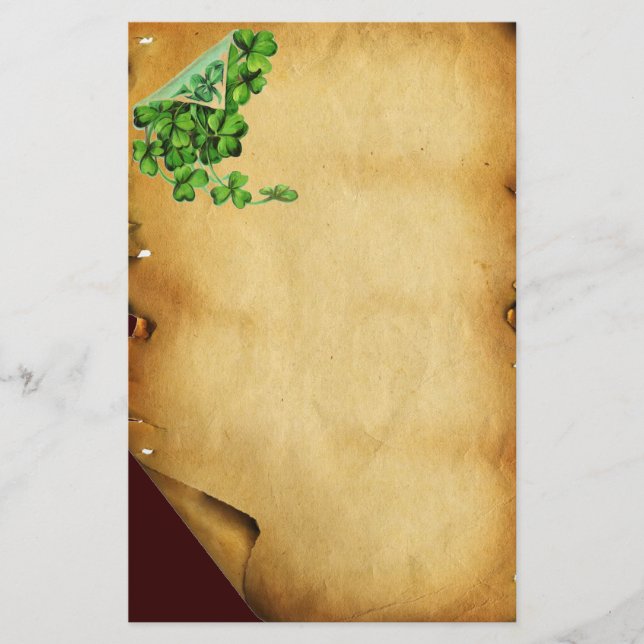 ST. PATRICK'S DAY /Shamrocks on Brown Parchment Stationery (Front)