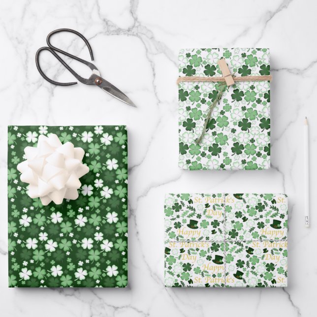 St. Patrick's Day Shamrocks Wrapping Paper Sheet (Front)