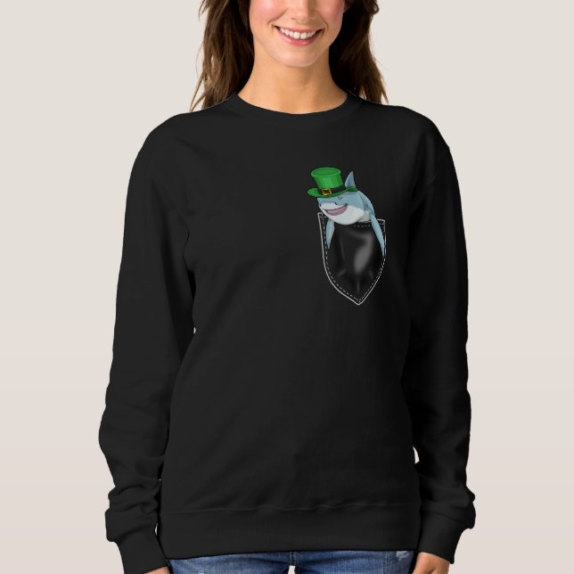 St Patrick'S Day Shark Shamrock Beanie Irish Breas Sweatshirt (Front)