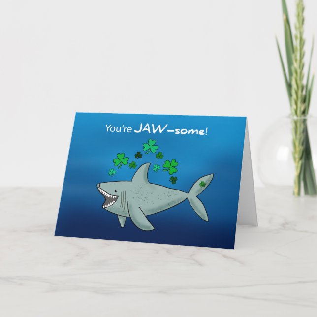 St Patricks Day Shark With Shamrocks Card (Front)