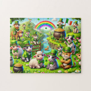St Patrick's Day, Sheep Cows Cats, Leprechaun Jigsaw Puzzle