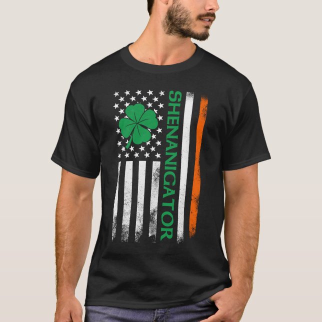 St Patrick's Day Shenanigans Irish American Flag S T-Shirt (Front)