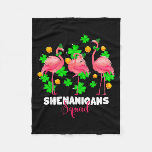 St patrick's day shenanigans squad irish flamingo fleece blanket