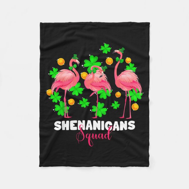 St patrick's day shenanigans squad irish flamingo fleece blanket (Front)