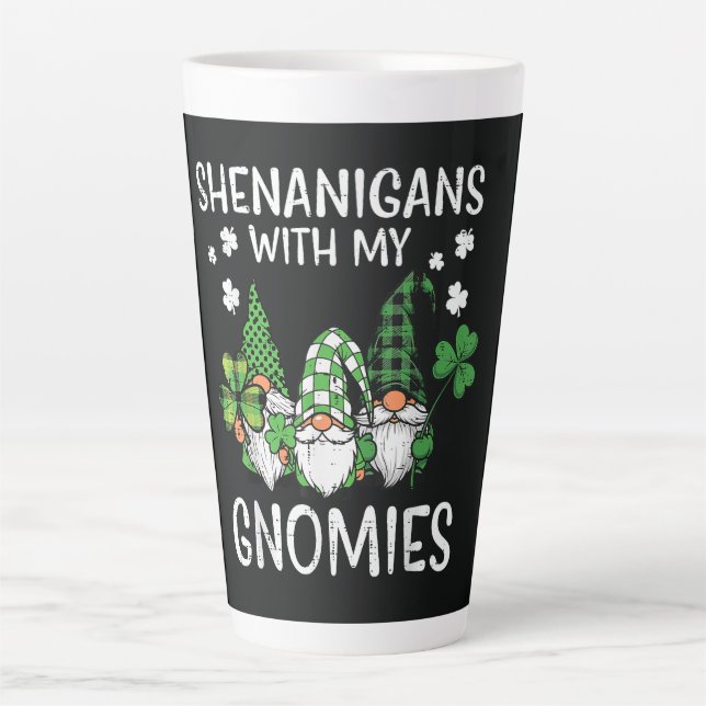 St Patricks Day Shenanigans with Gnomies Gnome Latte Mug (Front)