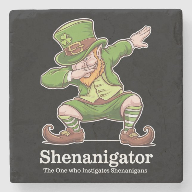 St Patricks Day Shenanigator Dabbing Leprechaun Stone Coaster (Front)