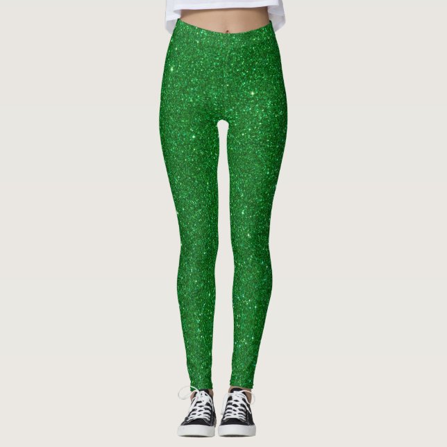 St Patrick's Day Shine Green Glitter Leggings (Front)