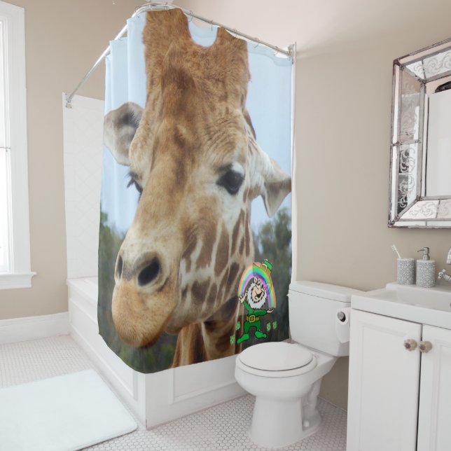 St. Patrick's Day Shower Curtain Giraffe (In Situ)