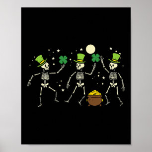 St Patricks Day Skeleton Dancing Saint Pattys Kids Poster