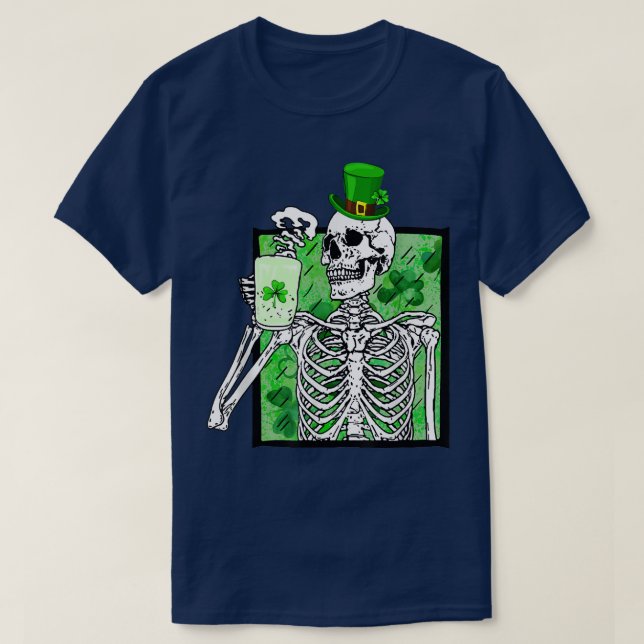 St Patrick's Day Skeleton Leprechaun Coffee Men Wo T-Shirt (Design Front)