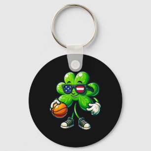 St Patricks Day Sketll Shamrock Clover American Fl Key Ring