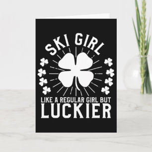St Patrick's Day Ski Girl Skier Skiing Gift  Card
