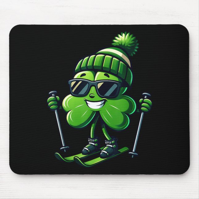 St patricks day skiing shamrock clover irish men mouse pad (Front)