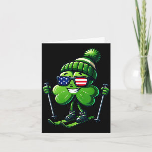 St patricks day skiing shamrock clovers irish card