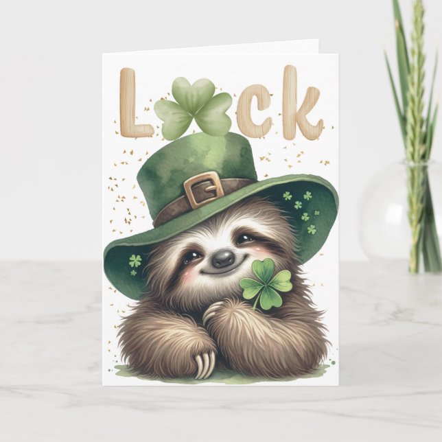 St Patrick's Day Sloth Four Leaf Cover Card (Front)