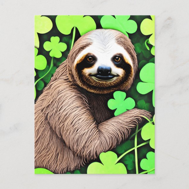 St. Patrick's Day Sloth Holiday Postcard (Front)