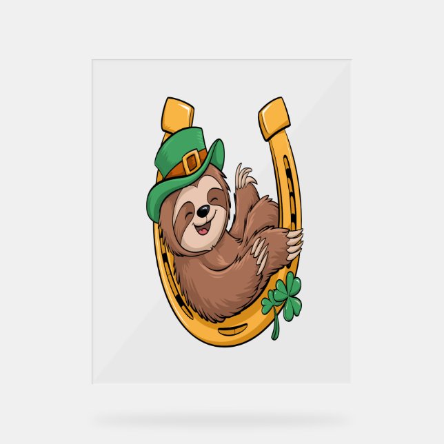 St Patrick's Day Sloth Horseshoe Lucky Acrylic Sign (Front)