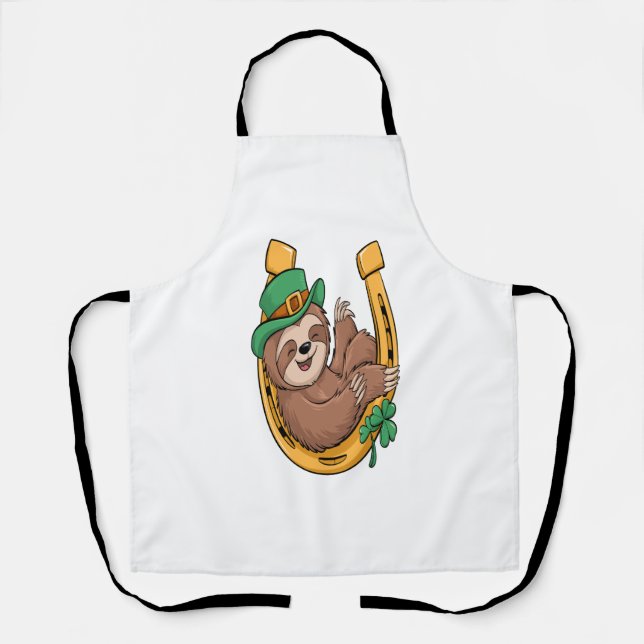 St Patrick's Day Sloth Horseshoe Lucky Apron (Front)