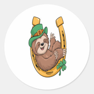 St Patrick's Day Sloth Horseshoe Lucky Classic Round Sticker
