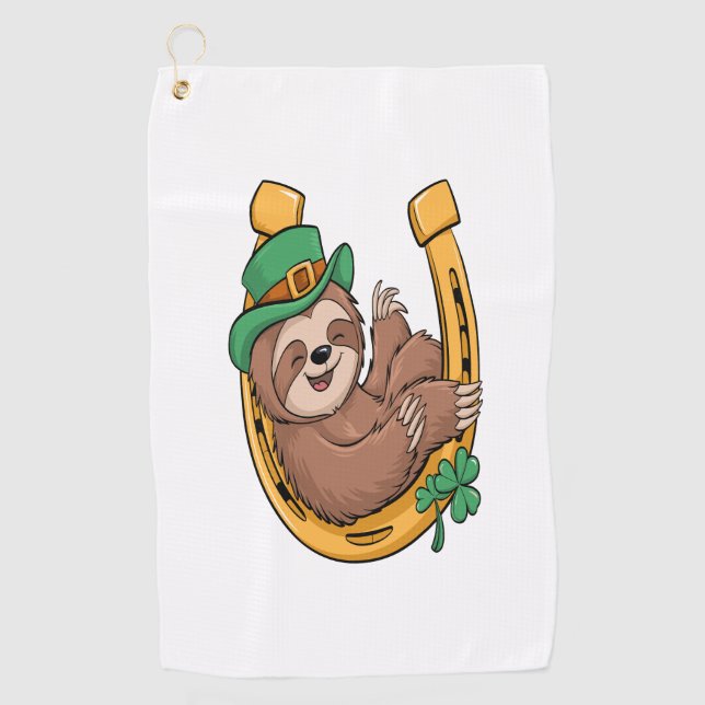 St Patrick's Day Sloth Horseshoe Lucky Golf Towel (Front)