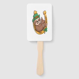 St Patrick's Day Sloth Horseshoe Lucky Hand Fan