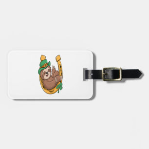 St Patrick's Day Sloth Horseshoe Lucky Luggage Tag
