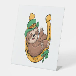 St Patrick's Day Sloth Horseshoe Lucky Pedestal Sign