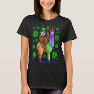 St Patricks Day Sloth Riding Llama Leprechaun Hat T-Shirt
