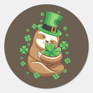 St. Patrick's Day Sloth stccker Classic Round Sticker