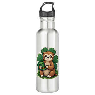 St Patricks Day Sloth Vintage Lucky Clover Art 2 710 Ml Water Bottle