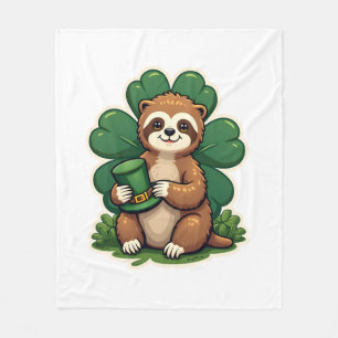 St Patricks Day Sloth Vintage Lucky Clover Art 2 Fleece Blanket