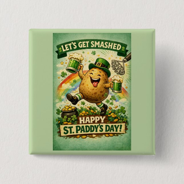 St. Patrick's Day Smashed Spud Funny Button (Front)