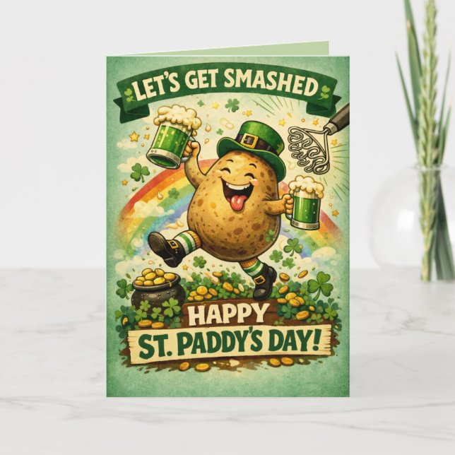 St. Patrick's Day Smashed Spud Funny Greeting Card (Front)