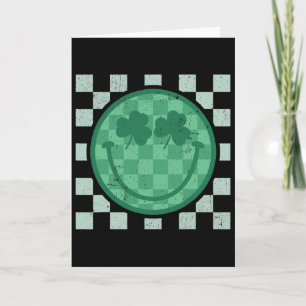 St Patricks Day Smile Shamrock Face Retro Groovy Card