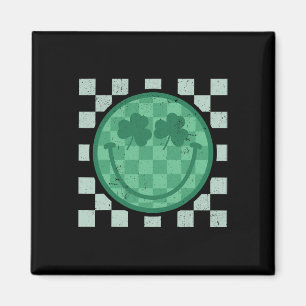 St Patricks Day Smile Shamrock Face Retro Groovy  Magnet