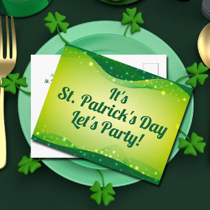 St. Patrick's Day Sparkle Let's Party Invitation Postcard