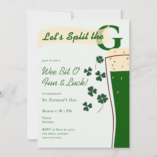 St. Patrick's Day Split The G Pint Challenge Party Invitation (Front)